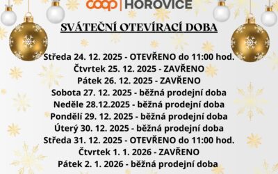 SVÁTEČNÍ OTEVÍRACÍ DOBA od 24. 12. 2025 do 02. 01. 2026
